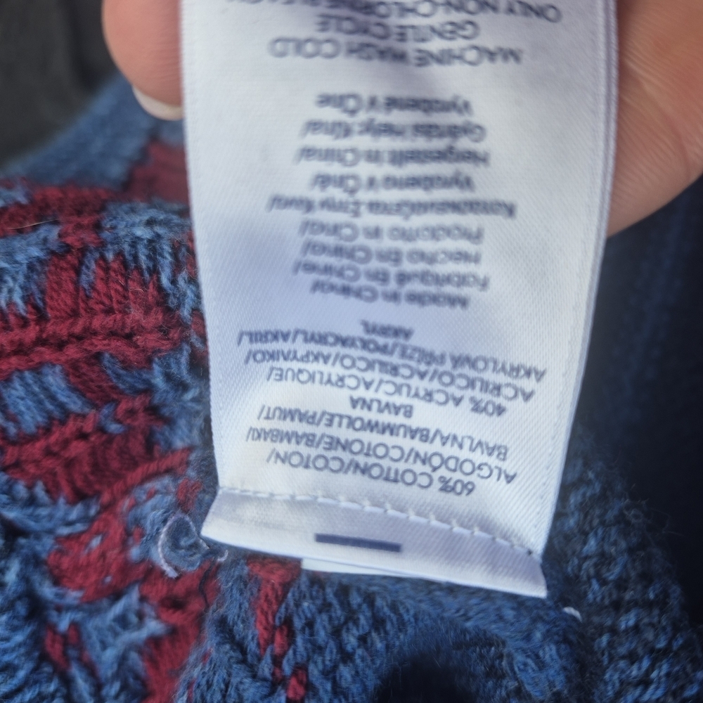 Chaps Denim Hooded Sweater Vest Large Southwest Aztec Tribal Knit Button Front - Picture 6 of 8